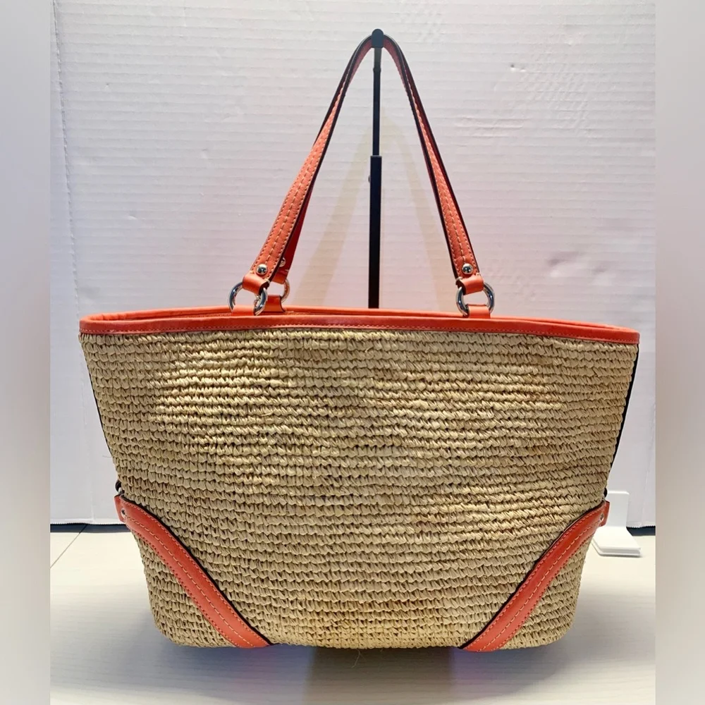 Coach Legacy Resort Summer Collection Raffia/Coral Leather Tote & Clutch